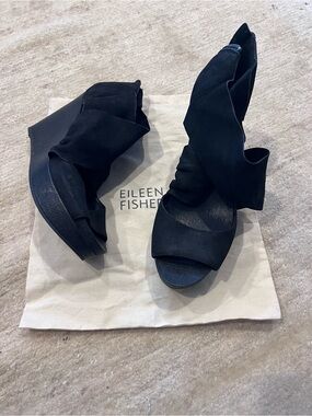 Eileen Fisher Black Sculptural Platform Sandals